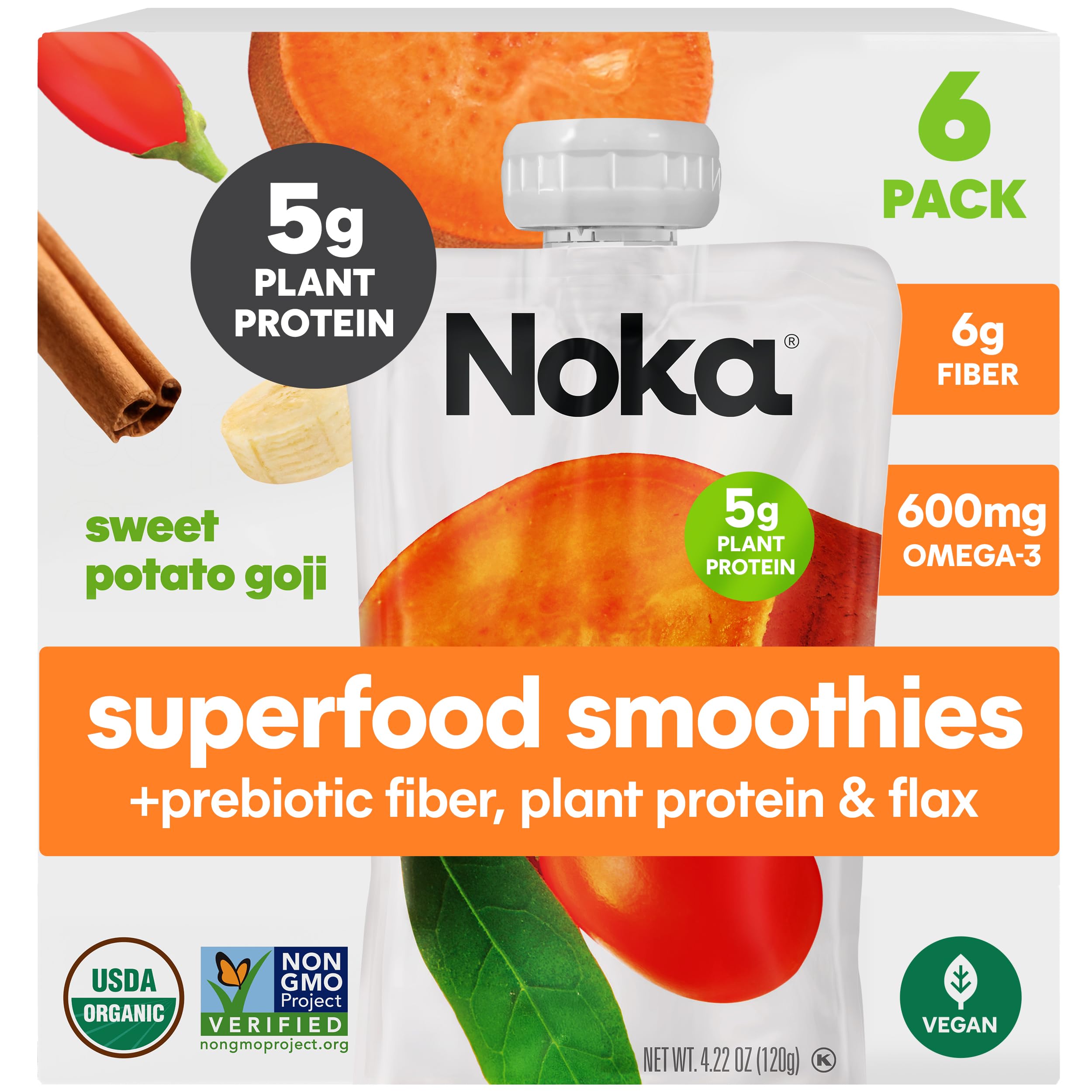 NOKA front packaging showing six pouches and organic badge for trusted convenience
