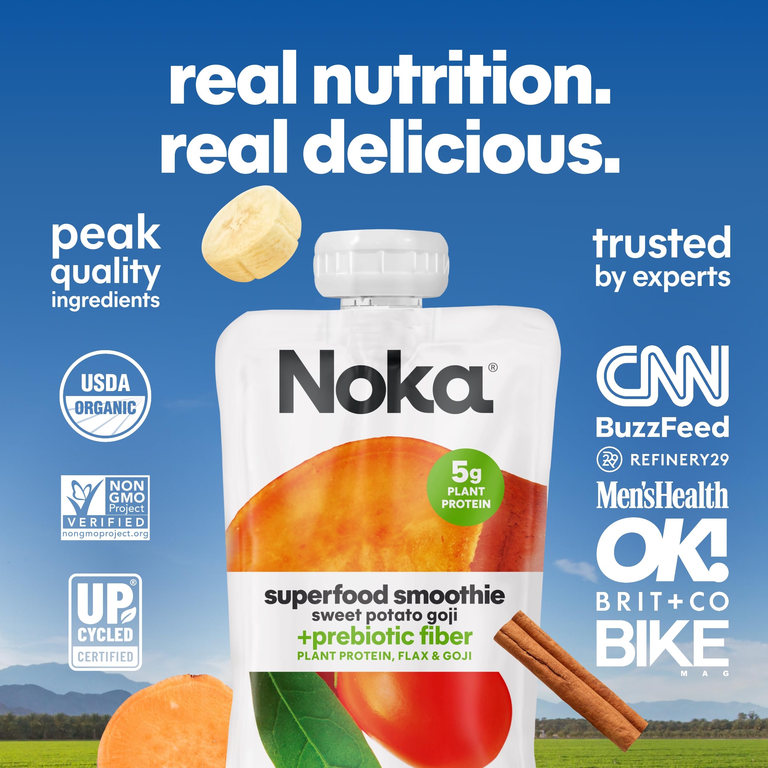 NOKA smoothie pouch on a trail during run showing on-the-go energy support