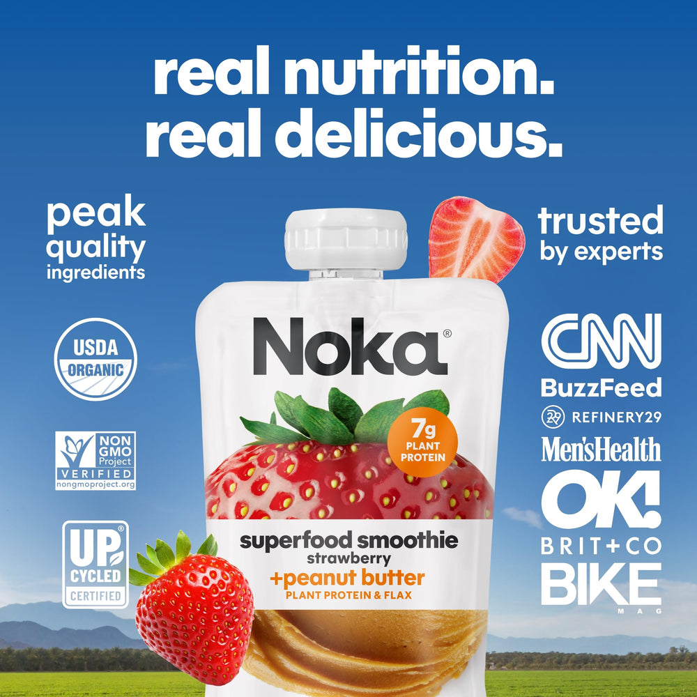 NOKA pouch beside a soda can showing compact size and portion control