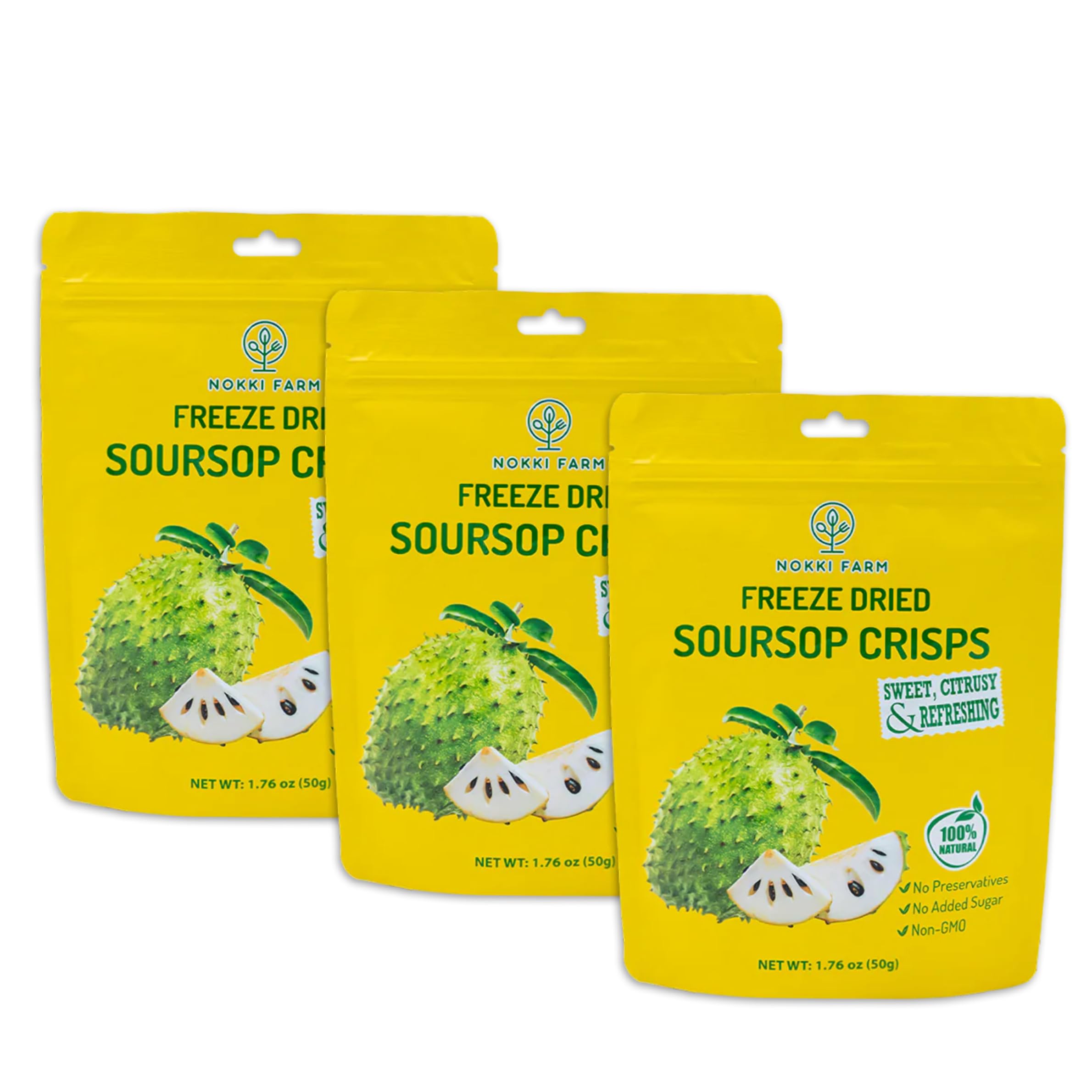 NOKKI FARM front packaging showing resealable tropical snack benefits