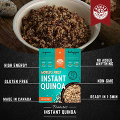 Nomad Nutrition opened sachet with dry quinoa grains ready to rehydrate