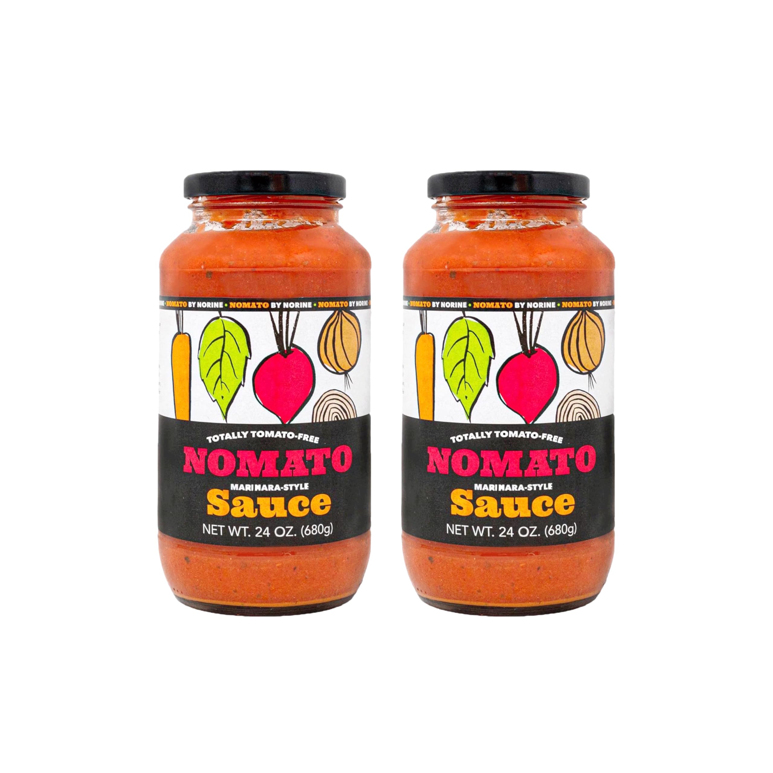 Nomato front label showing 24 oz bottle and clear product identity and benefits