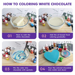 Nomeca colored chocolate melt being stirred, ensuring even, streak-free coloration