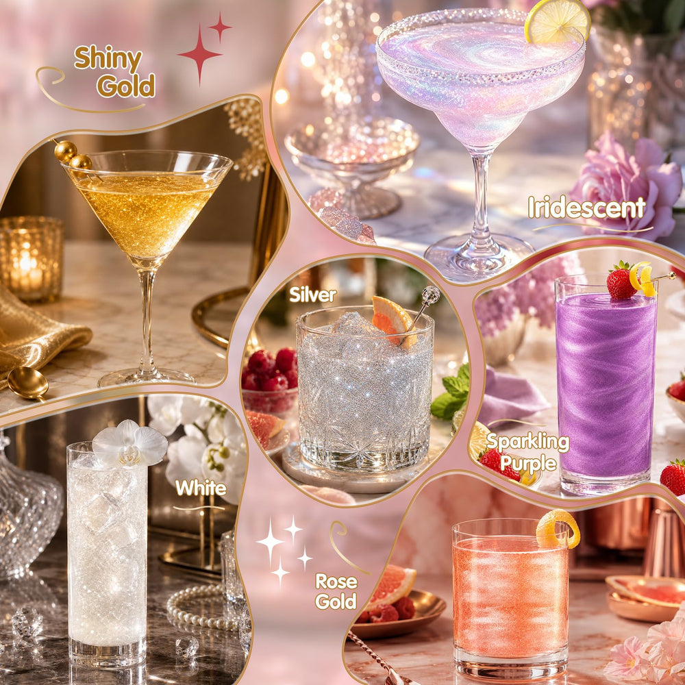 Nomeca shimmer on cocktail highlighting drink-safe decoration benefit