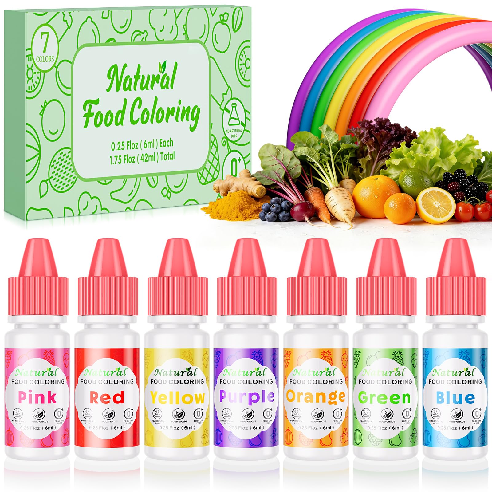 Nomeca front packaging showing seven natural food colors and benefits