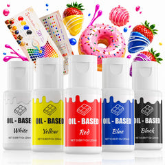 Nomeca front packaging showing five oil-based colors, ensuring vibrant chocolate results