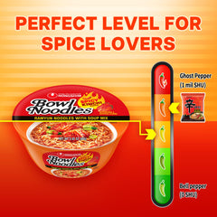 Nongshim open bowl showing seasoning packets and dried kimchi pieces for convenience