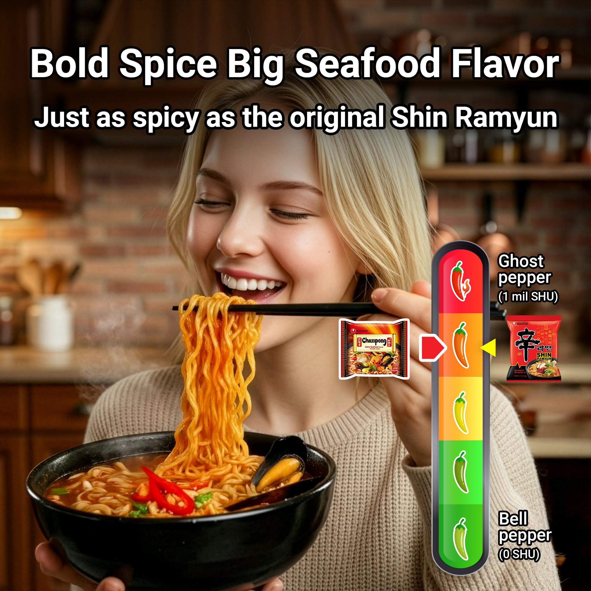 Nongshim served bowl in kitchen lifestyle showcasing satisfying meal
