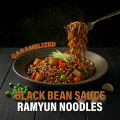 Nongshim Chapagetti prepared bowl top view showing restaurant-style finish