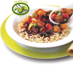 Nongshim Chapagetti served bowl with egg and cucumber adds freshness