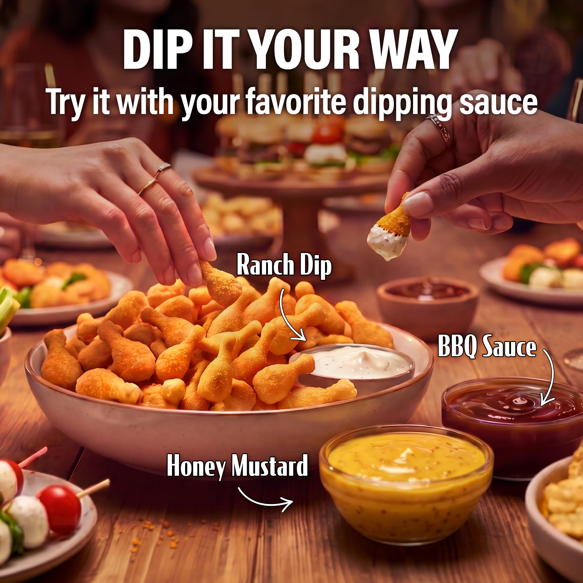 Nongshim Dakdari Drumpops on a party spread illustrating social snacking