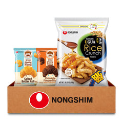 Nongshim front packaging box showing all three snacks and clear branding for easy discovery