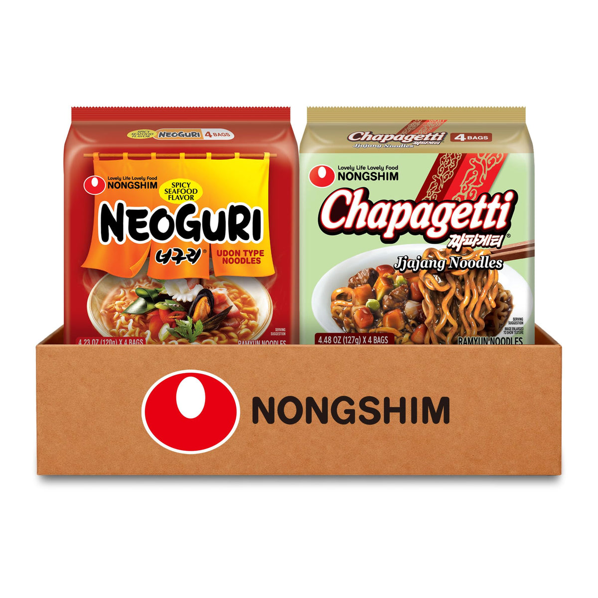 Nongshim front packaging showing both Neoguri and Chapagetti for variety