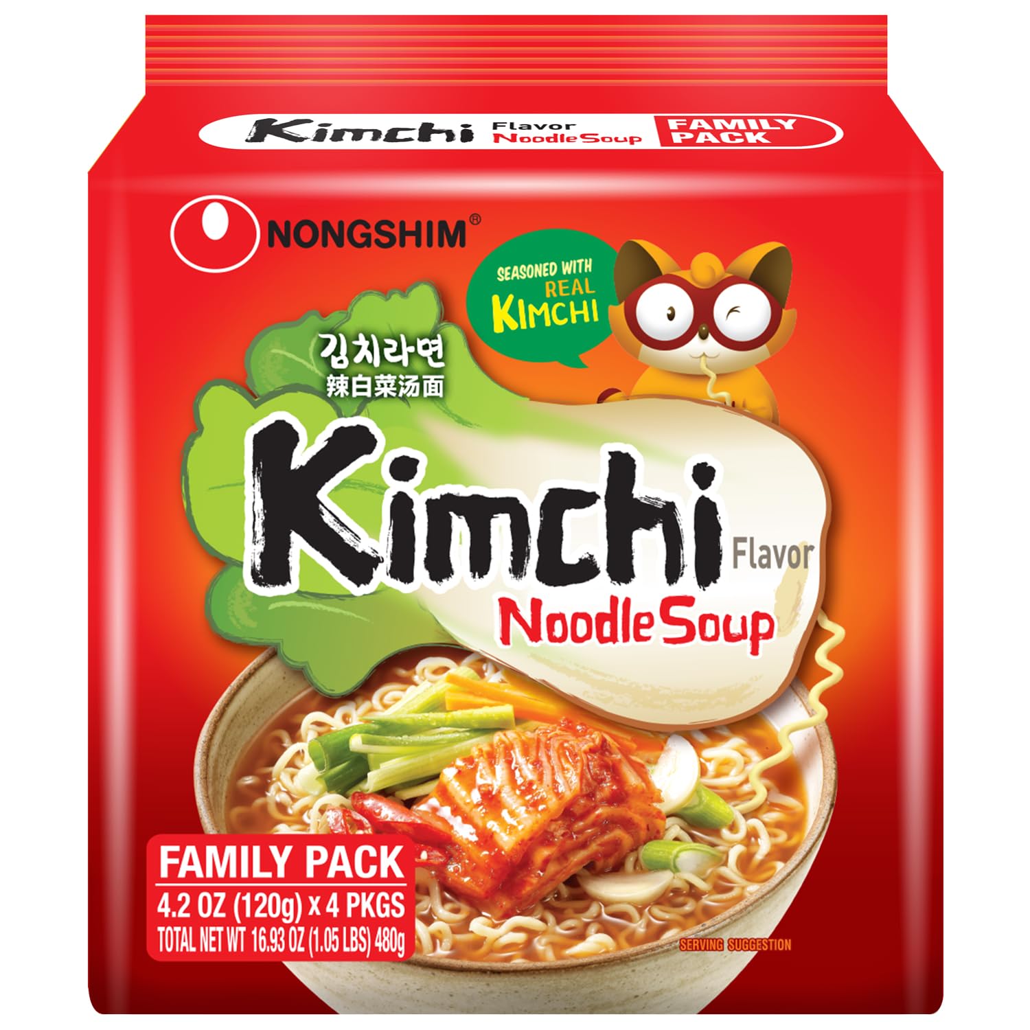 Nongshim front packaging showing product and bold kimchi flavor benefits