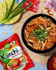 Nongshim dried kimchi flakes detail emphasizing authentic tangy aroma and added texture