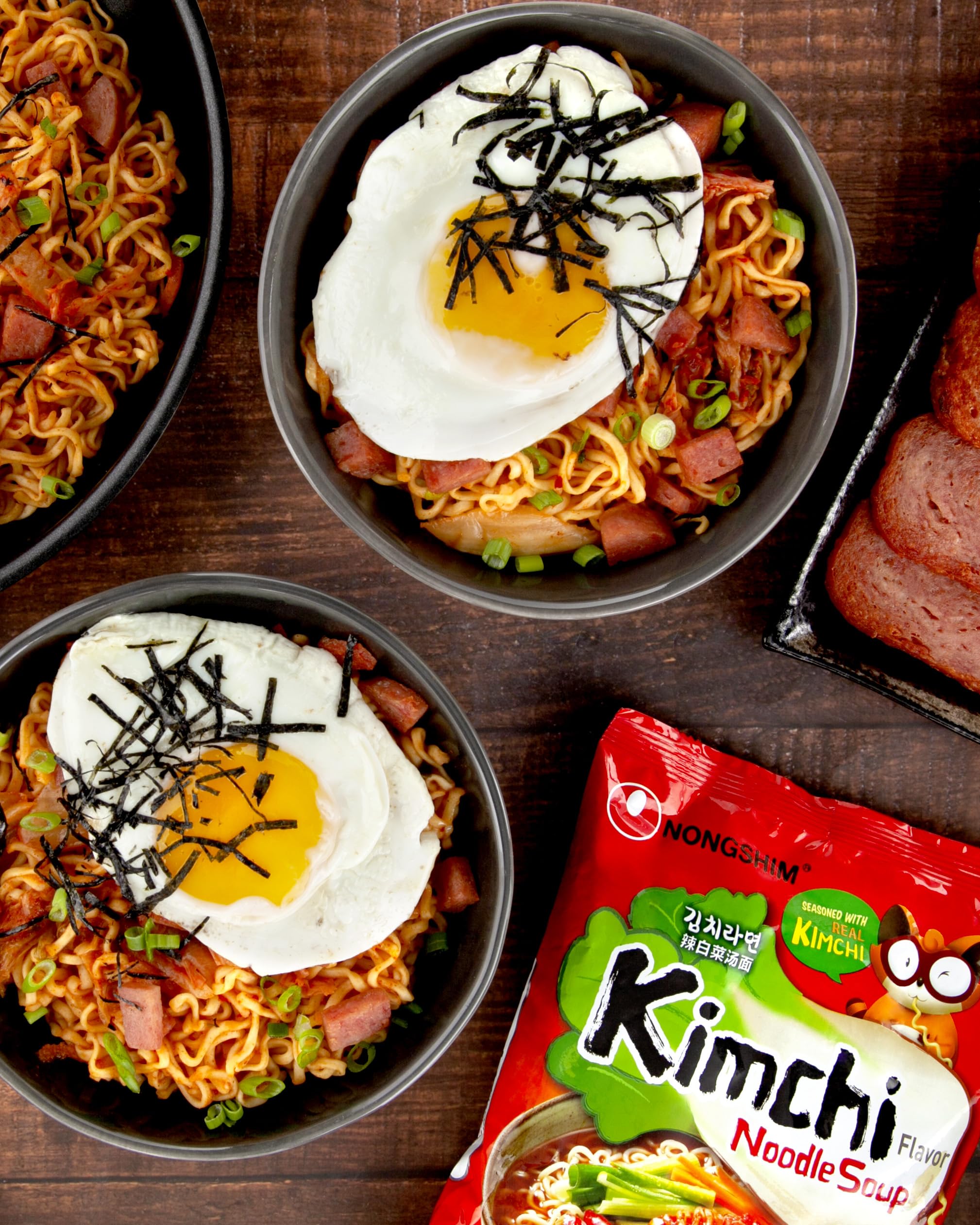 Nongshim noodle close-up highlighting chewy texture that soaks up kimchi broth
