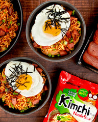 Nongshim noodle close-up highlighting chewy texture that soaks up kimchi broth