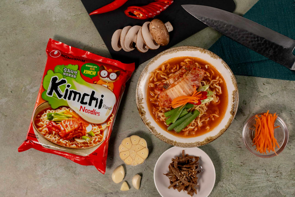 Nongshim bowl size next to common objects showing single-serve portion convenience