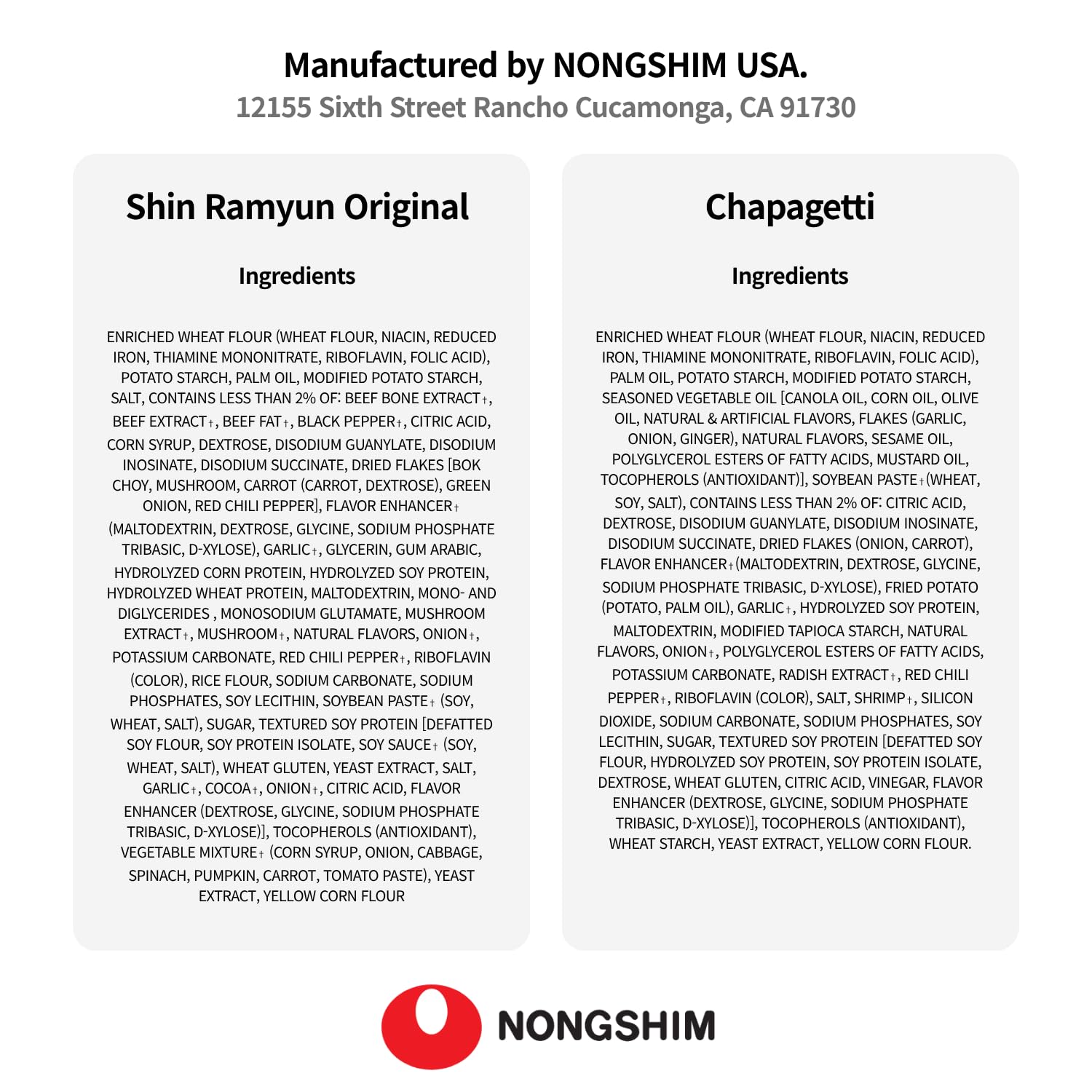 Nongshim label and nutrition panel focused view showing ingredient transparency benefit