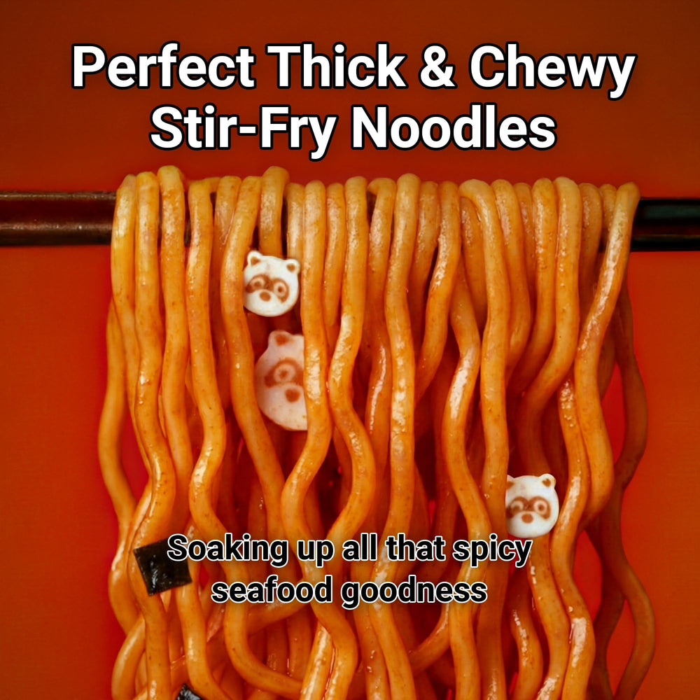 Nongshim Neoguri cooked bowl top view illustrating saucy noodles ready to eat