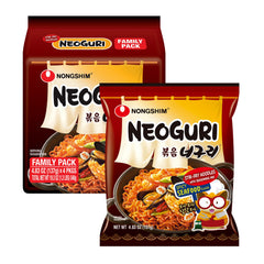 Nongshim Neoguri front packaging showing bold spicy seafood branding and 4-pack convenience
