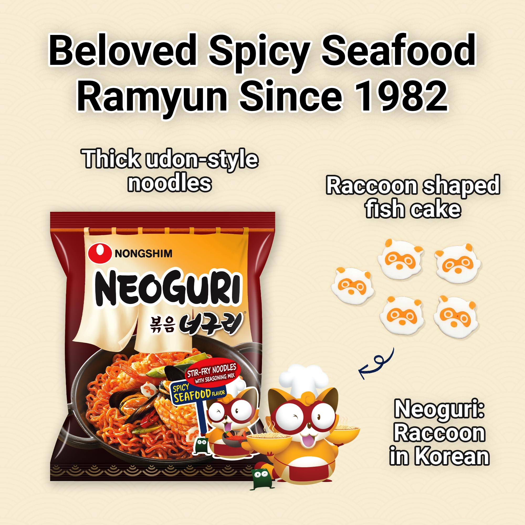 Nongshim Neoguri noodles being tossed in a pan showing even coating of seasoning