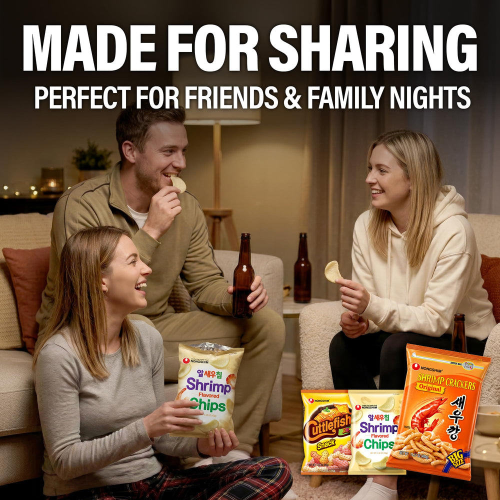 Nongshim snack served with drinks to show pairing ideas and social sharing