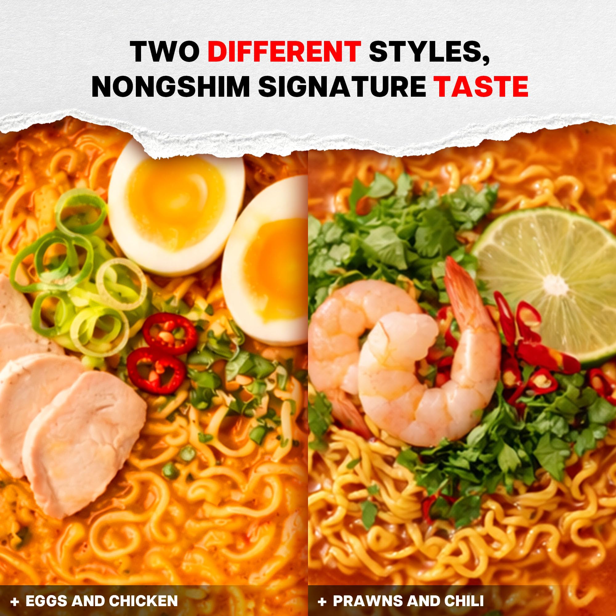 Nongshim eight‑pack next to a hand showing compact pantry size