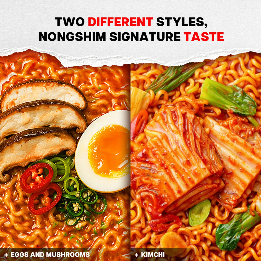 Nongshim 8-pack beside a ruler for scale showing convenient multipack benefit