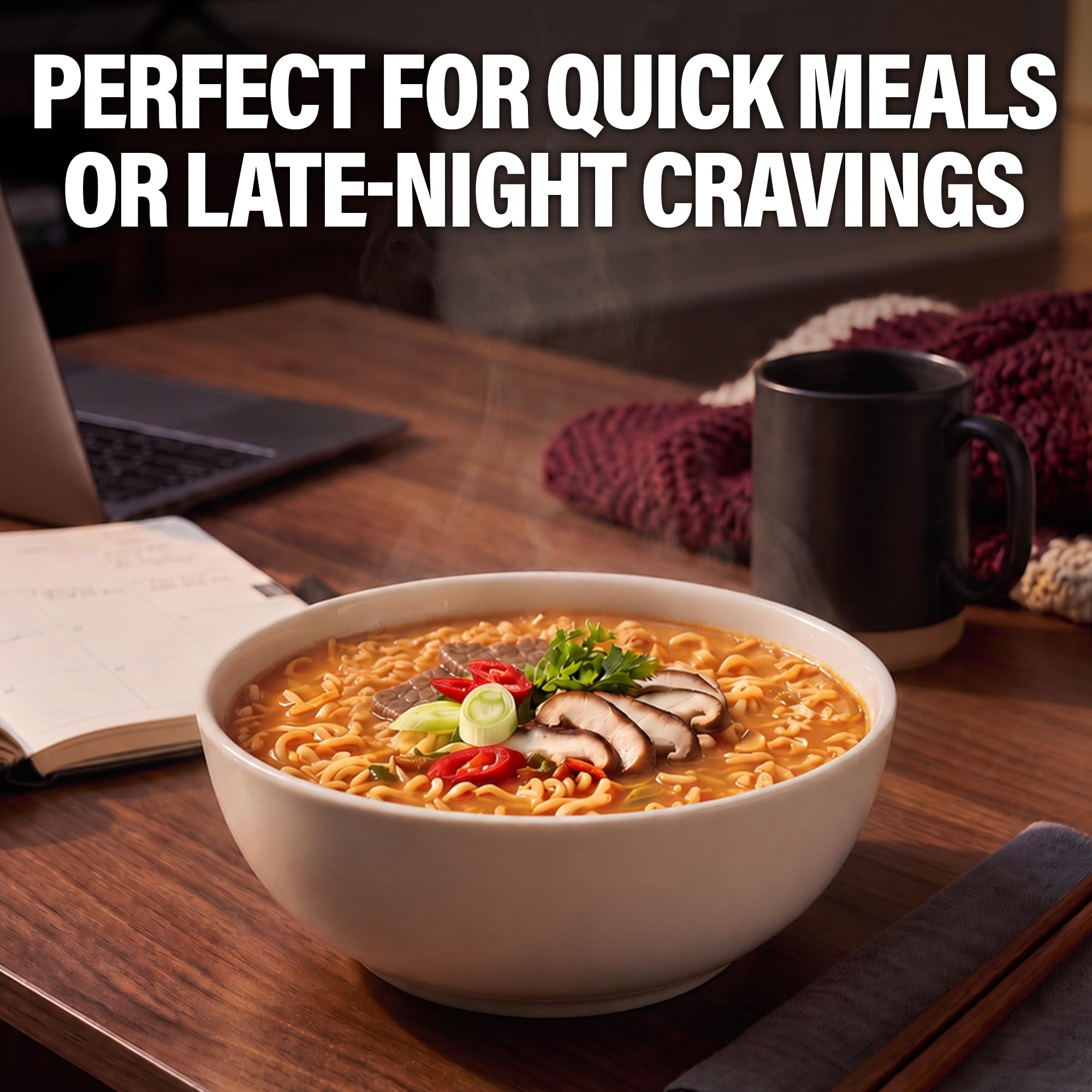 Nongshim Shin Ramyun Black topped with egg and greens showing easy meal upgrades