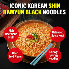 Nongshim Shin Ramyun Black open cup top view highlighting quick-prep convenience