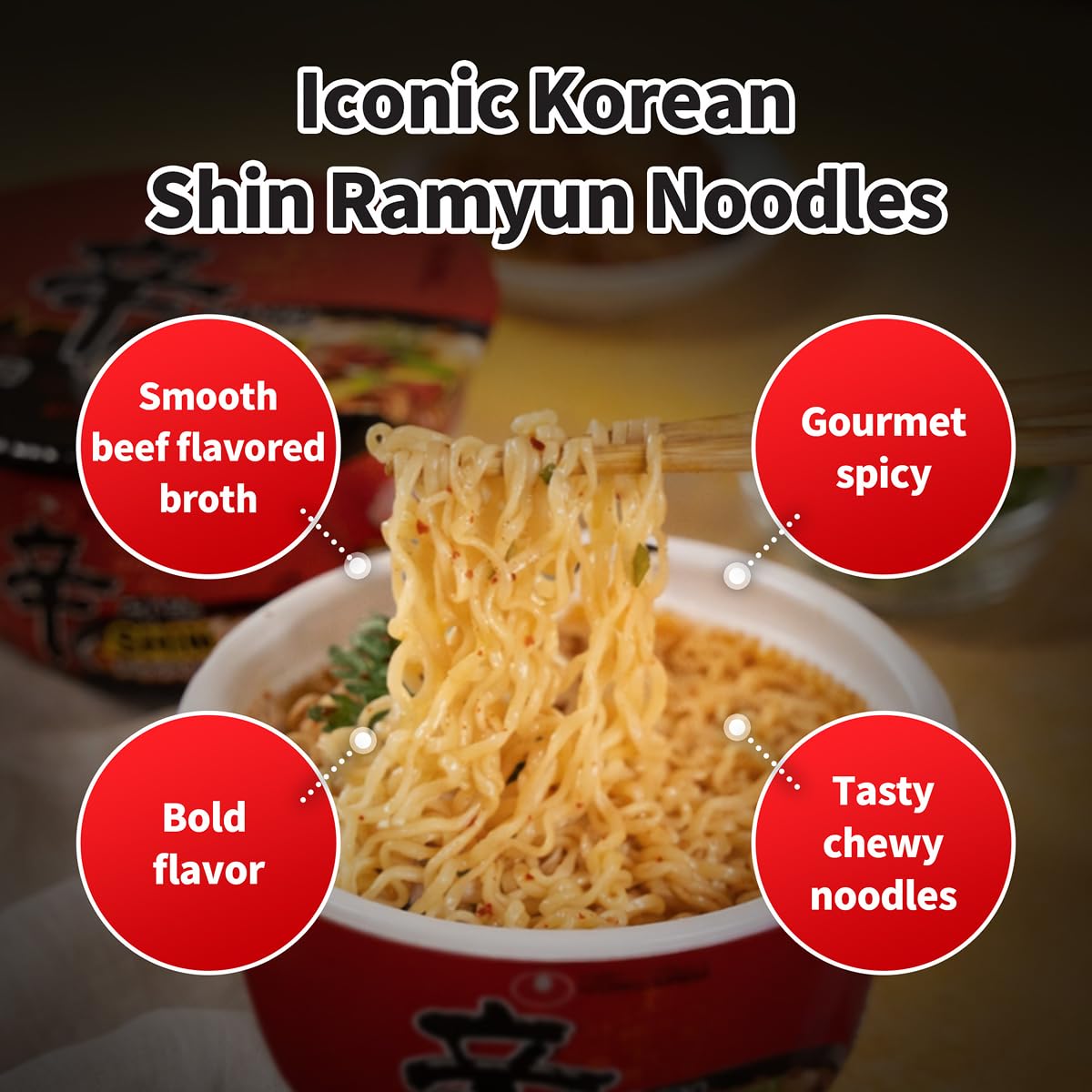 Nongshim Shin Ramyun bowl broth detail highlighting rich beef flavor