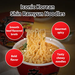 Nongshim Shin Ramyun bowl broth detail highlighting rich beef flavor