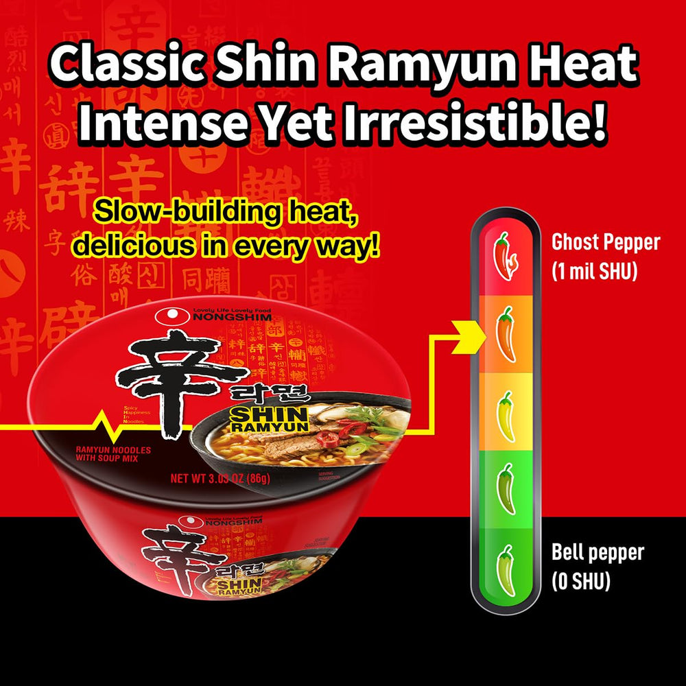 Nongshim Shin Ramyun bowl heating in microwave for quick meal convenience