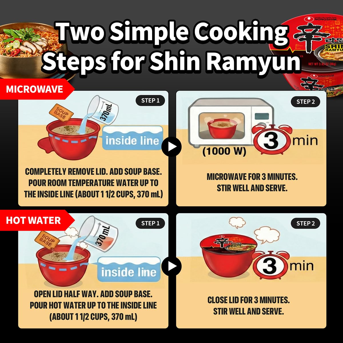 Nongshim Shin Ramyun bowl plated on table conveying comforting ready meal