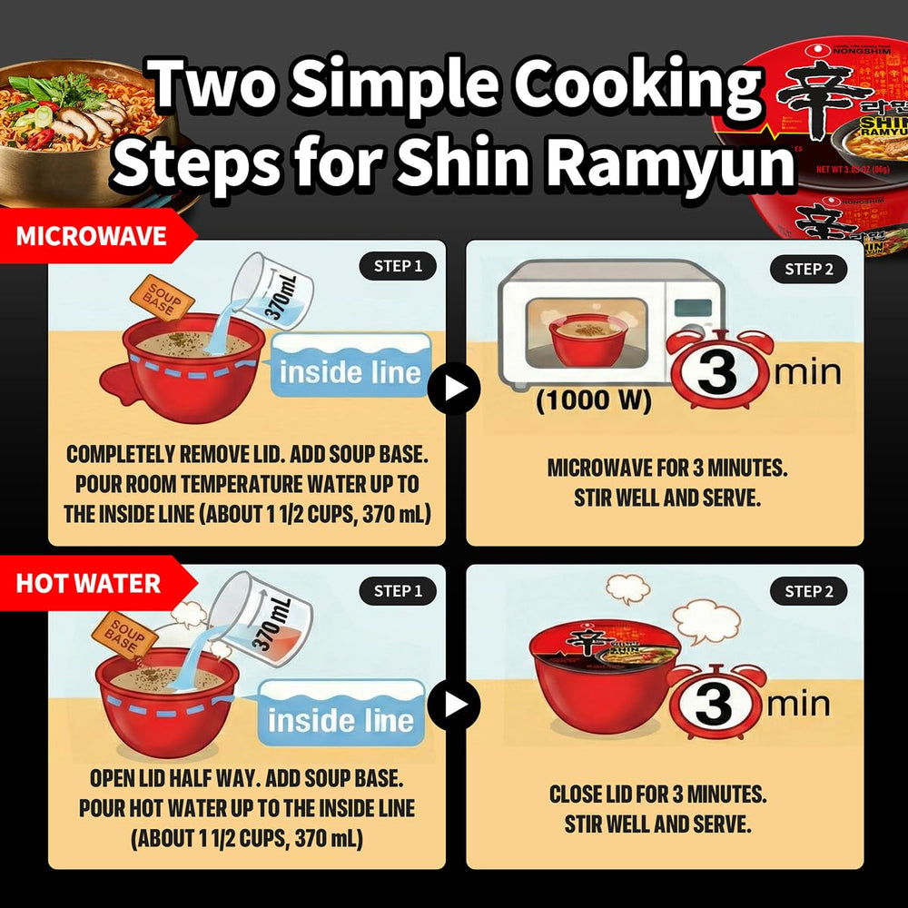 Nongshim Shin Ramyun bowl plated on table conveying comforting ready meal