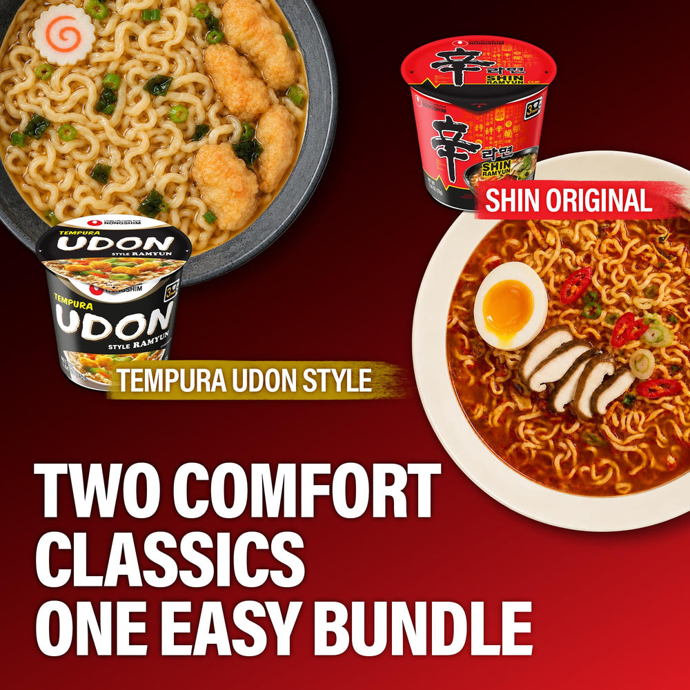 Nongshim Shin Ramyun cup lid close-up showing label and quick-prepare benefit