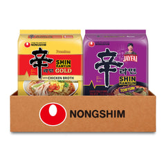 Nongshim front packaging showing both Gold and Tom Yum for pantry appeal