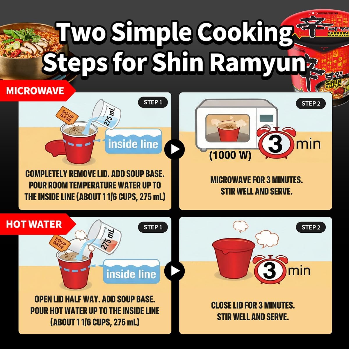 Nongshim cup held in hand to show compact size and portability for commuting benefit