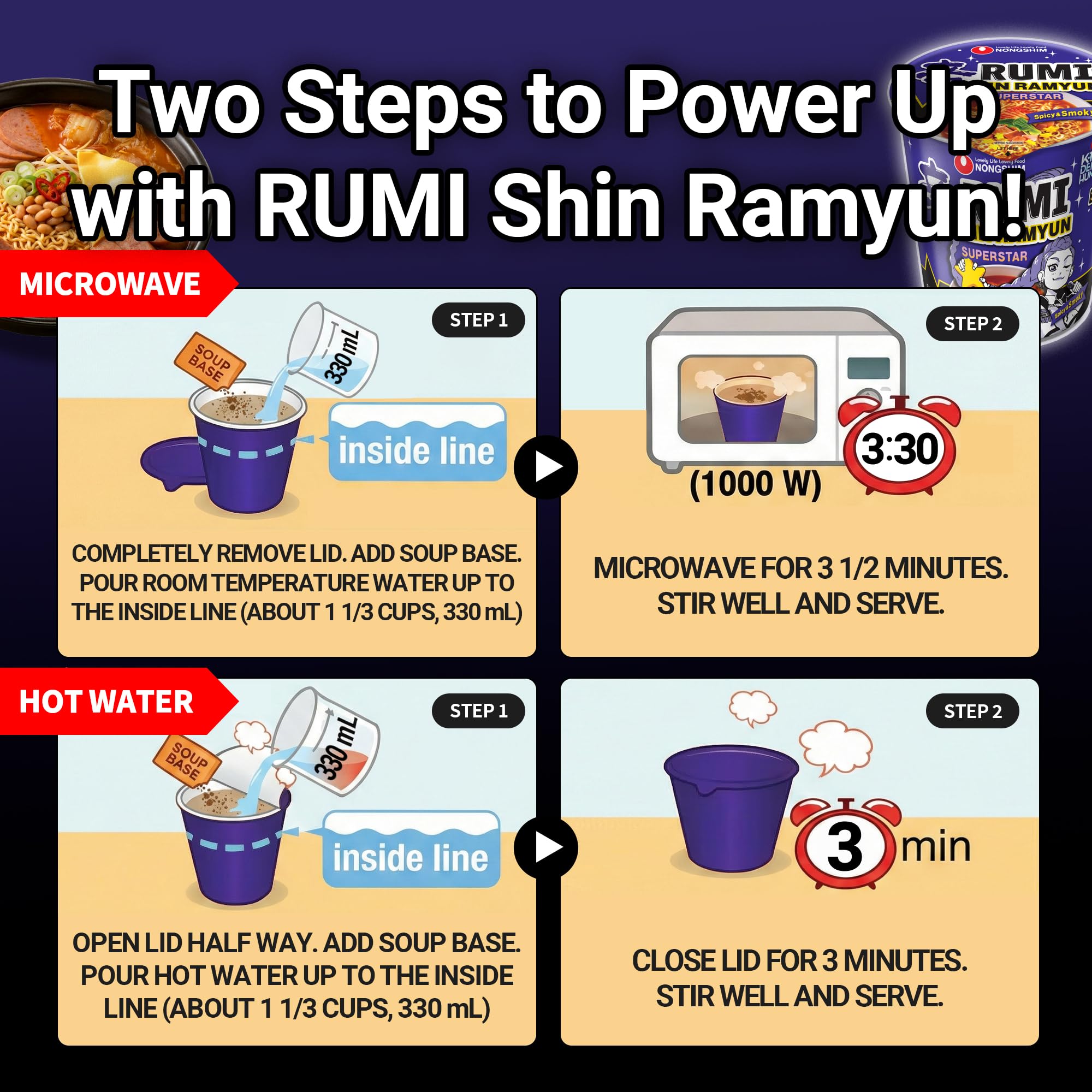 Nongshim Shin Ramyun Superstar served in bowl in lifestyle scene for ready-to-eat appeal