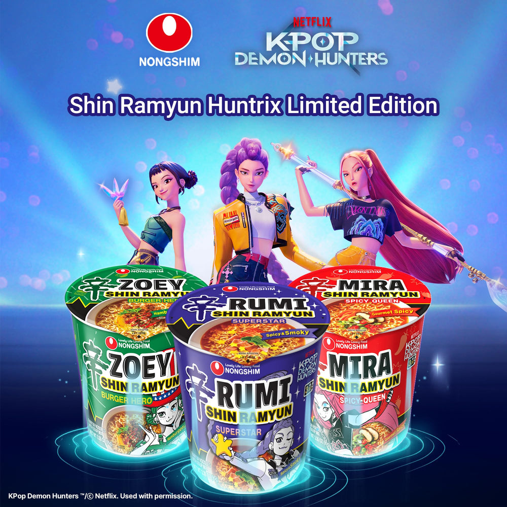 Nongshim Shin Ramyun Superstar cup size comparison next to hand for portion perspective