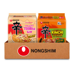 Nongshim Shin Toomba and Kimchi variety pack front view showing packaging and bold flavors
