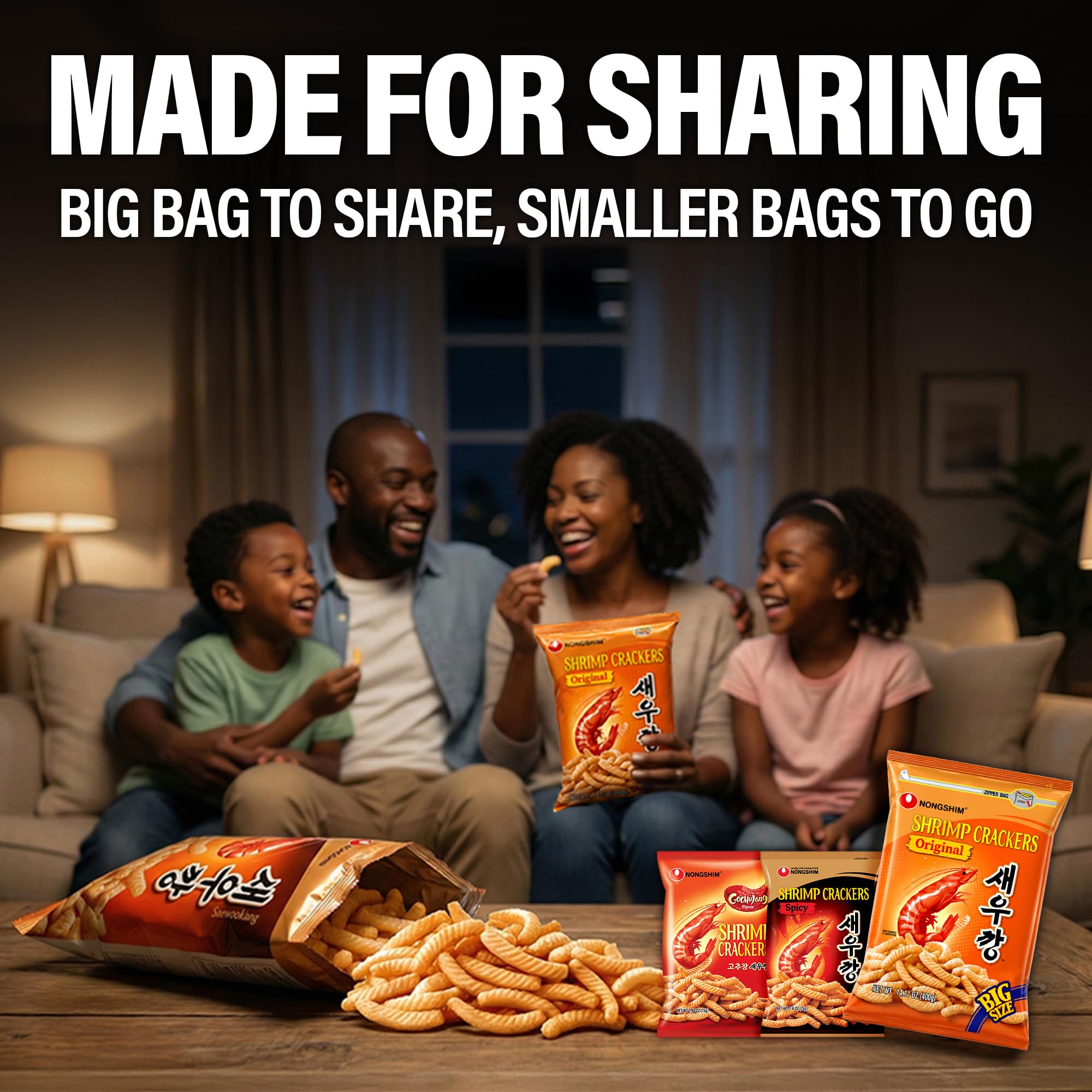 Nongshim shrimp chip held in hand to show size and portable convenience