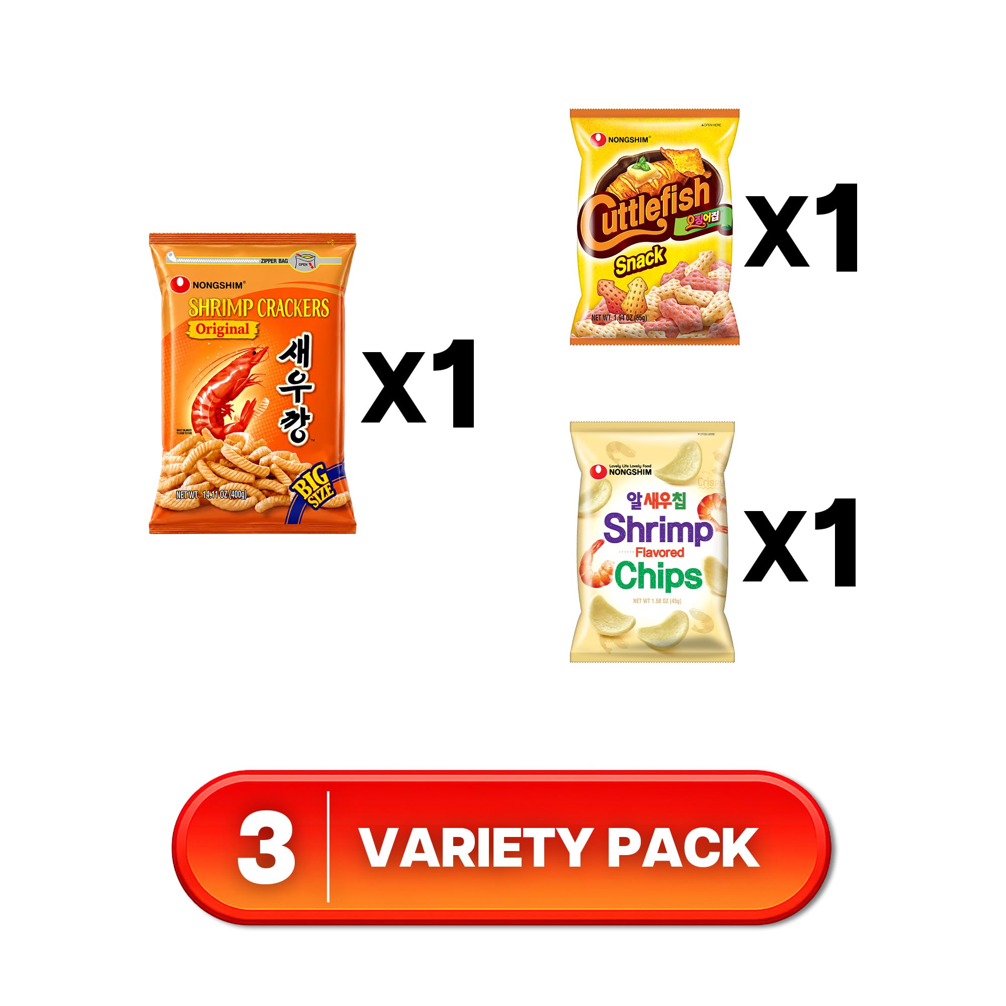 Nongshim snack bags next to everyday items to illustrate portable size and portioning
