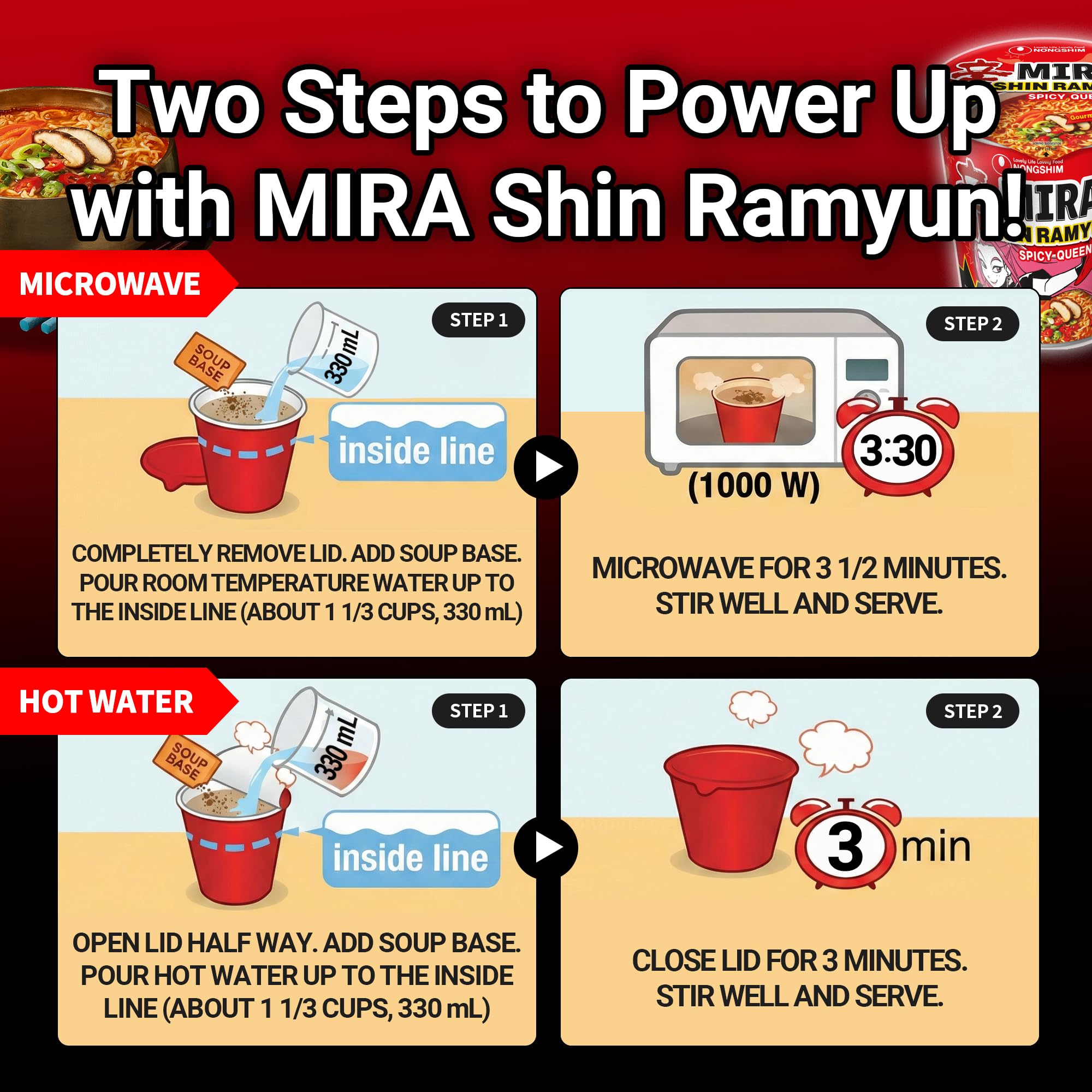 Nongshim cup next to hand showing compact size and portable convenience