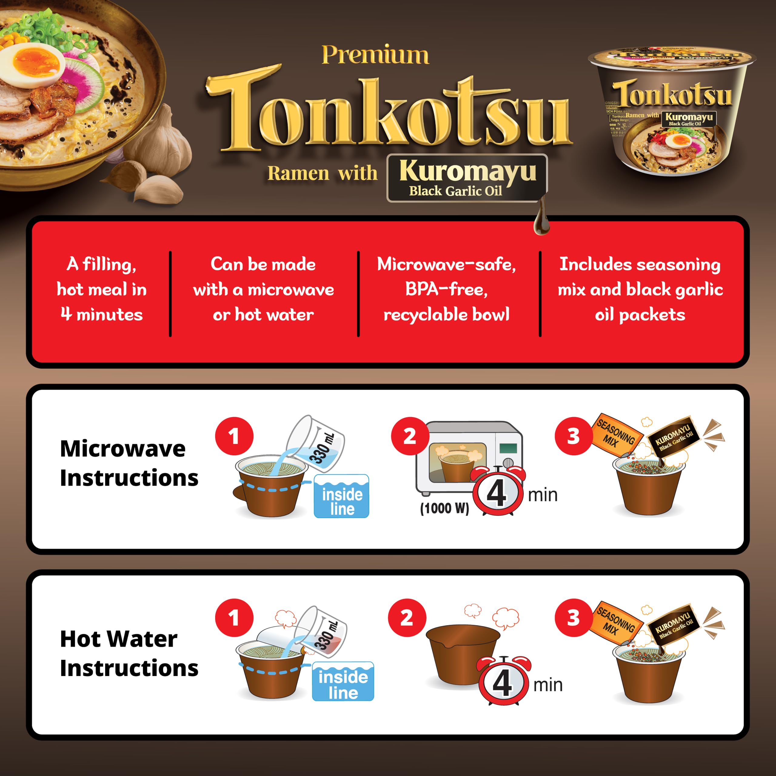 Springy noodles of Nongshim tonkotsu up close demonstrating chew and broth absorption