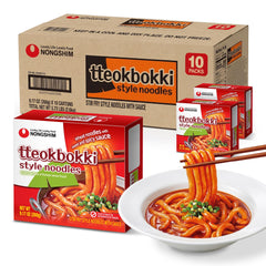 Nongshim front packaging showing sweet and spicy tteokbokki flavor, clear shelf appeal