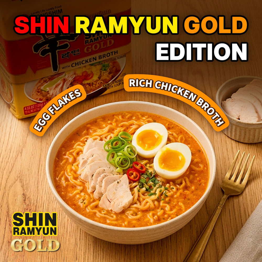 Nongshim variety pack contents displayed to show four flavors and single packs