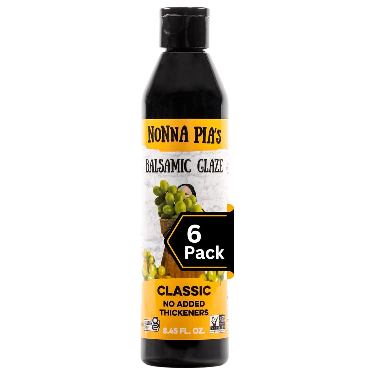 Nonna Pia's bottle front showing label and size, highlights authentic Modena glaze