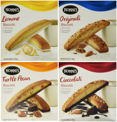 Nonni's front packaging of four-box variety pack showing flavors and portion benefits